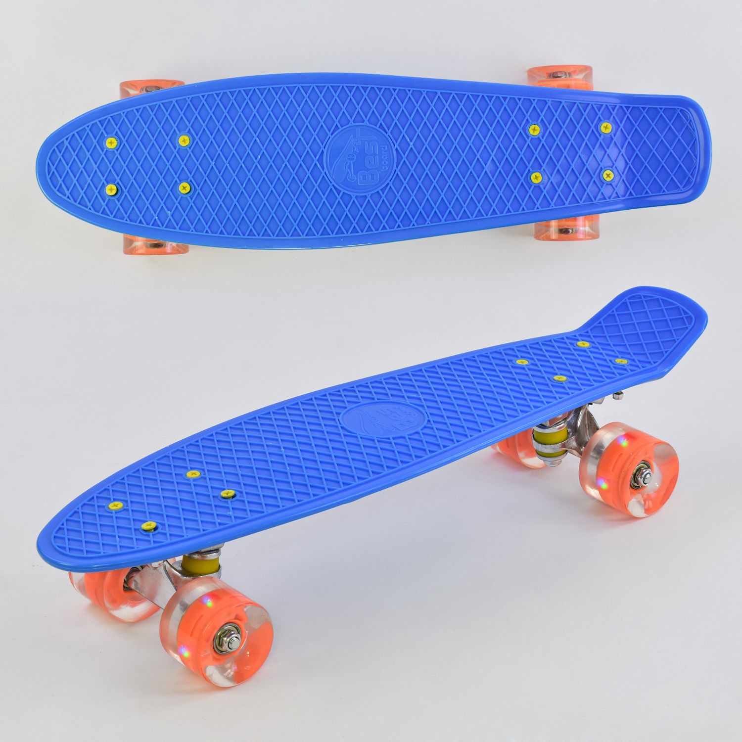 

Скейт Пенни борд (Penny Board) Best Board синий со светящимися колесами, доска=55см, колёса PU d=6см