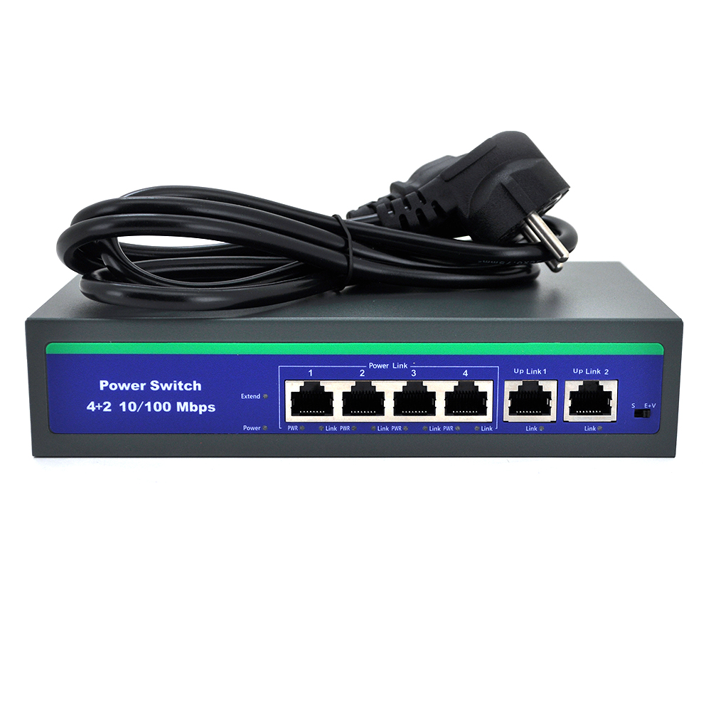 Комутатор POE 48V з 4 портами POE 100Мбіт + 2 порт Ethernet (UP-Link ...