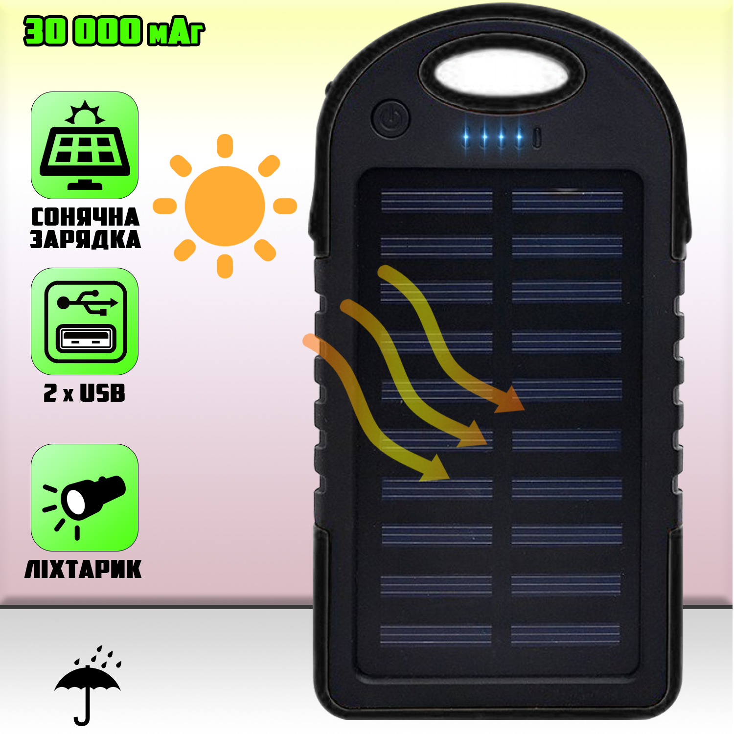 Power Bank повербанк Solar Charger SC30 30000 mAh на солнечной батарее,  прорезиненный, влагозащита, LED фонарик Черный – фото, отзывы,  характеристики в интернет-магазине ROZETKA от продавца: DIGSMART | Купить в  Украине: Киеве, Харькове,