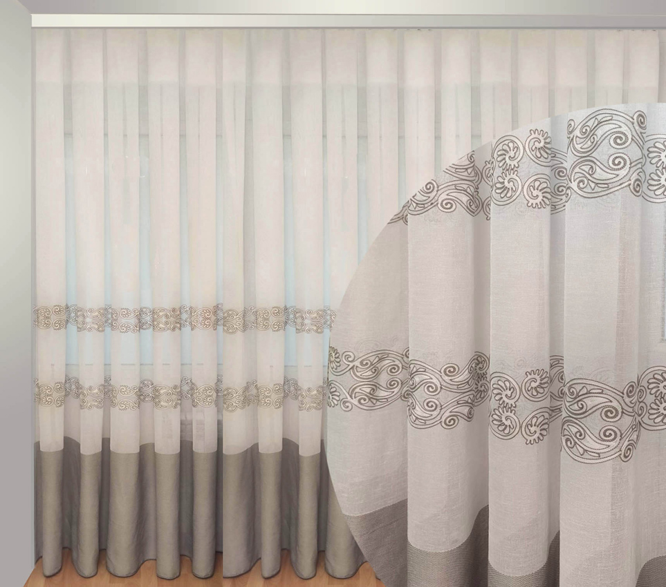 

Тюль Декор-Ин Барселона Бело-серый с вышивкой на льне 245х600 (Vi 100091)