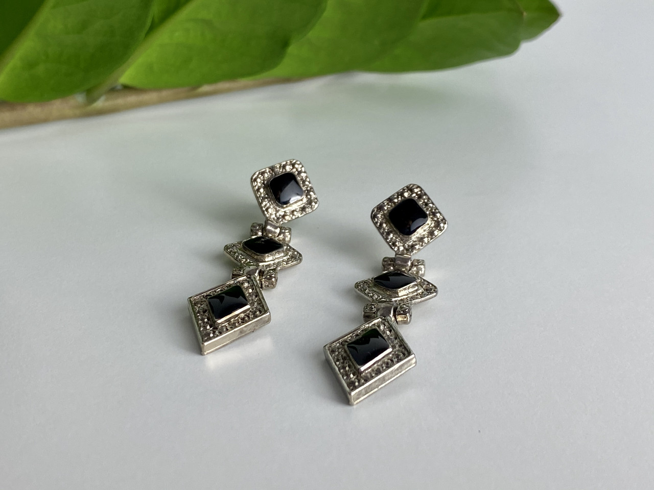 

Серебряные серьги с ониксом Винтаж Sky Jewelry