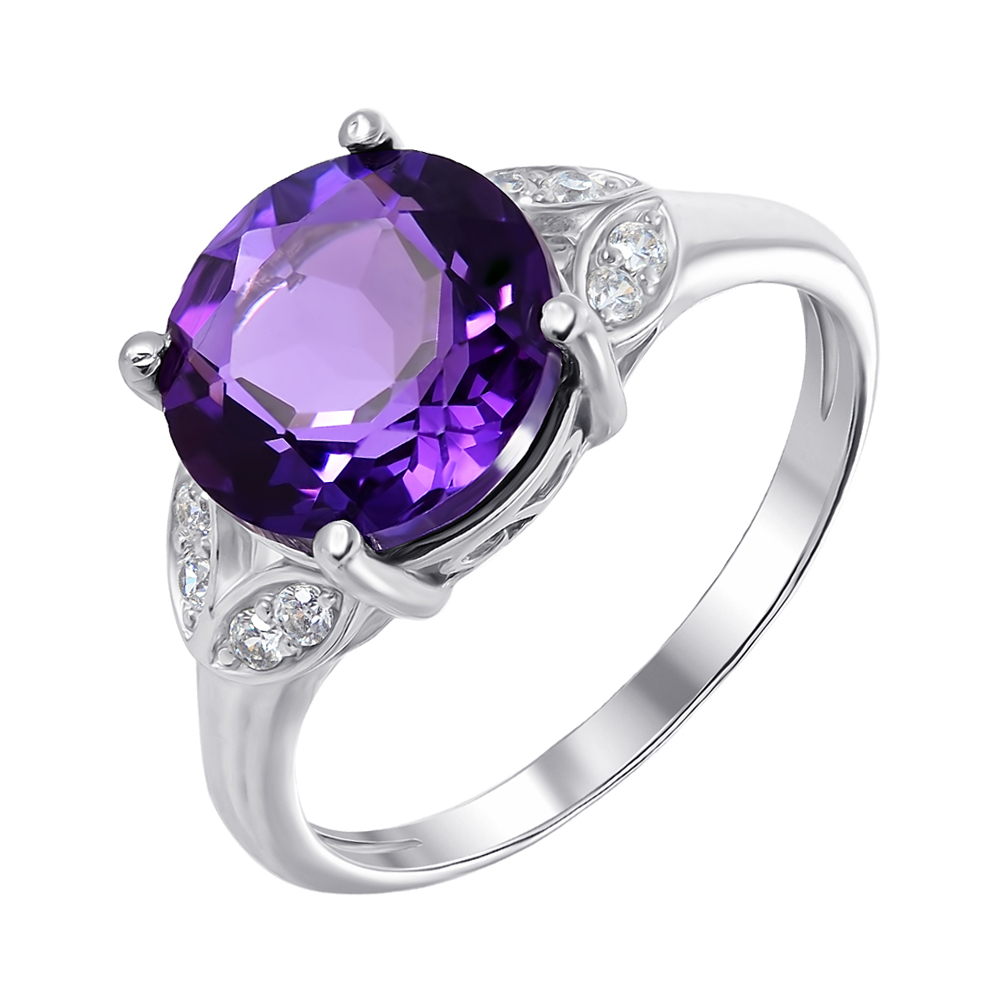 

Серебряное кольцо с аметистом и фианитами 000136438 18.5 размера