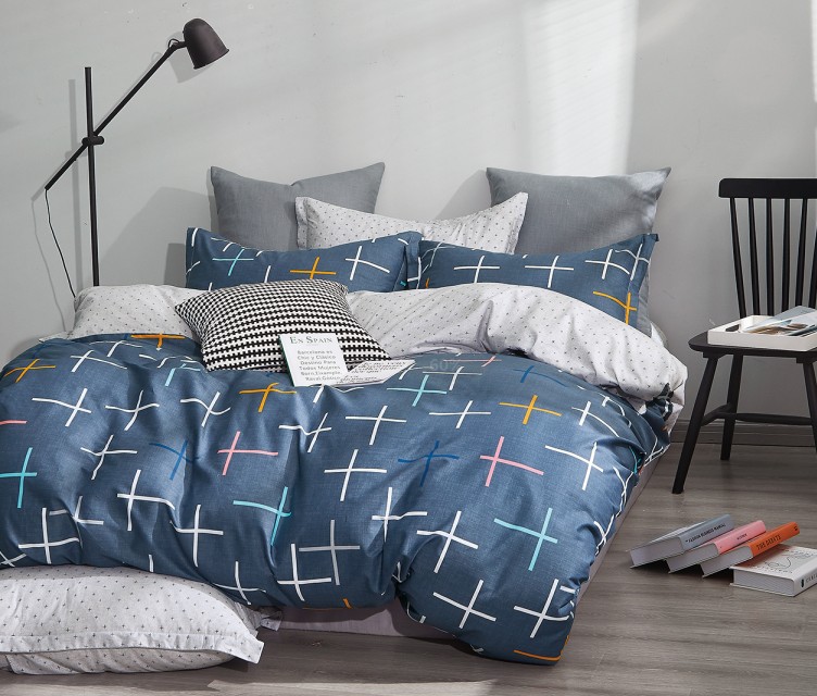 

Постельное белье Vpostelke Крестики Семейный 220х250 см сатин синий