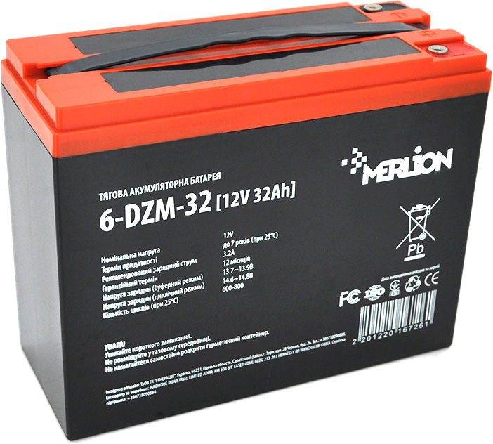 Тяговая аккумуляторная батарея AGM Merlion 6-DZM-32 12V 32Ah M5 ...