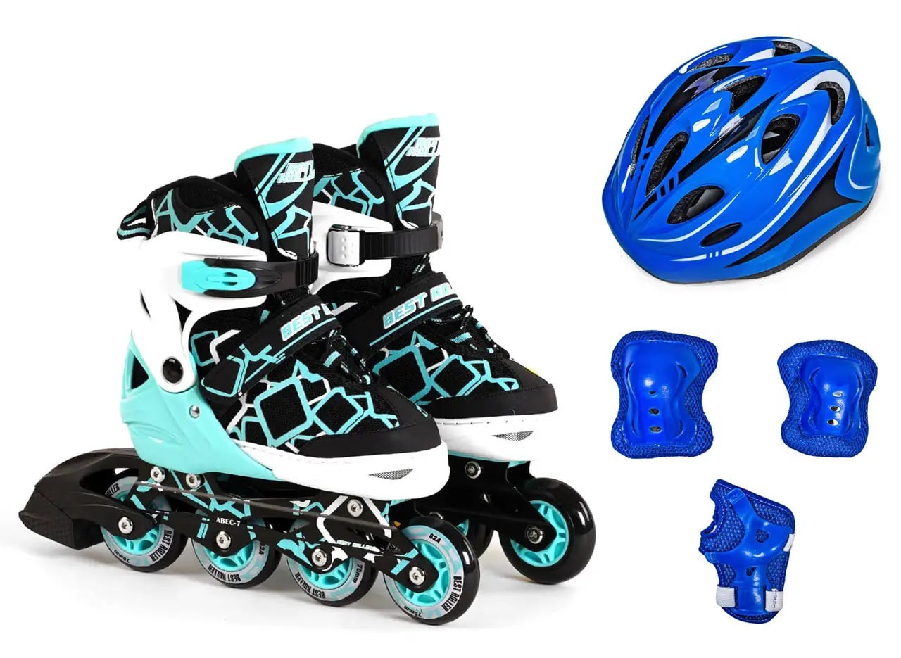 Детские Ролики с комплектом защиты Р Best Roller черно-бирюзовый цвет ...