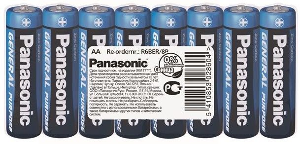 Батарейка Panasonic GENERAL PURPOSE вугільно-цинкова AA(R6) плівка, 8 ...