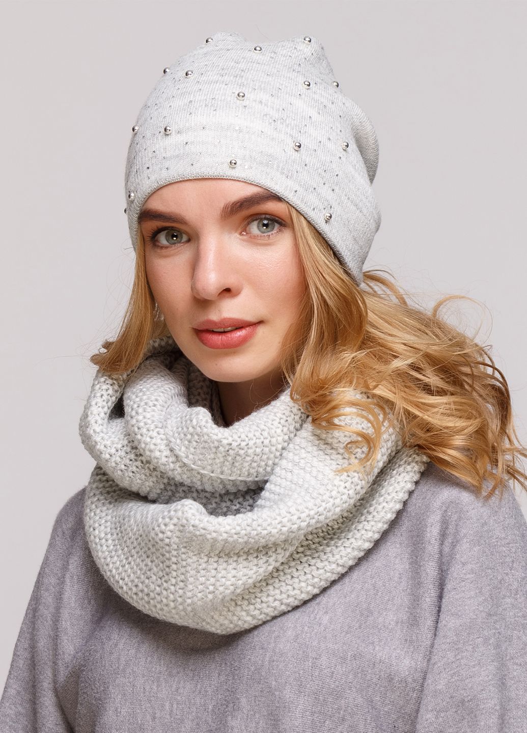 

Комплект (шапка, шарф-снуд) Fashion Star 56-60 см Светло-серый 660047