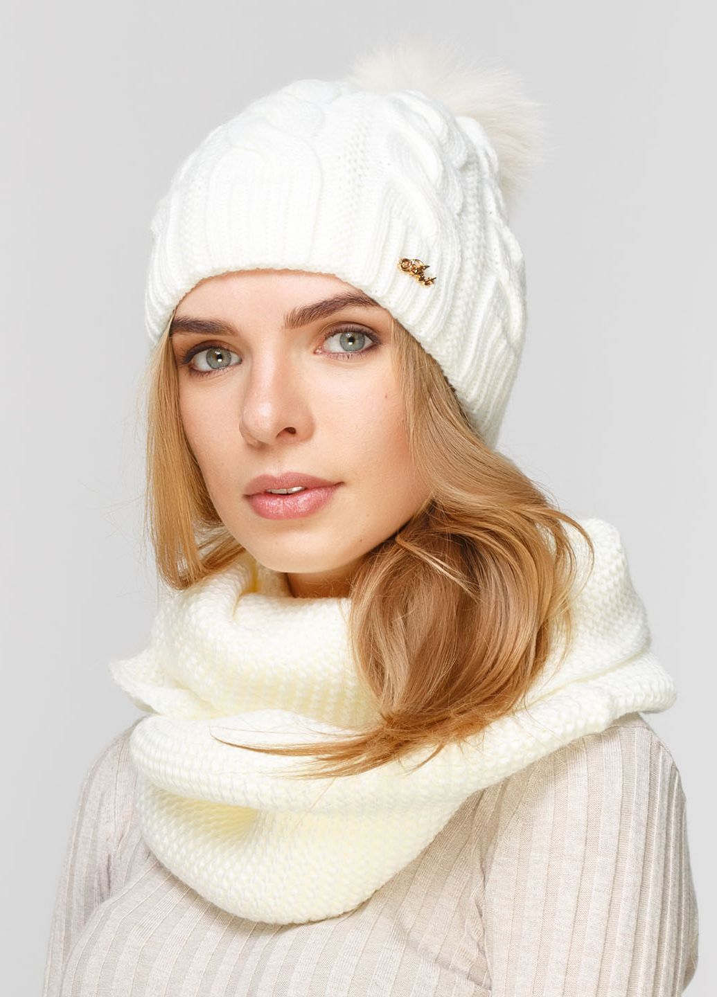 

Комплект (шапка, шарф-снуд) Fashion Star 56-60 см Молочный 660655