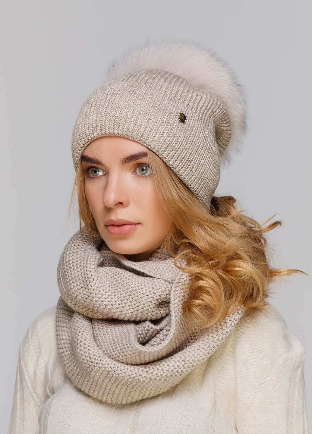 

Комплект (шапка, шарф-снуд) Fashion Star 56-60 см Бежевый 660169