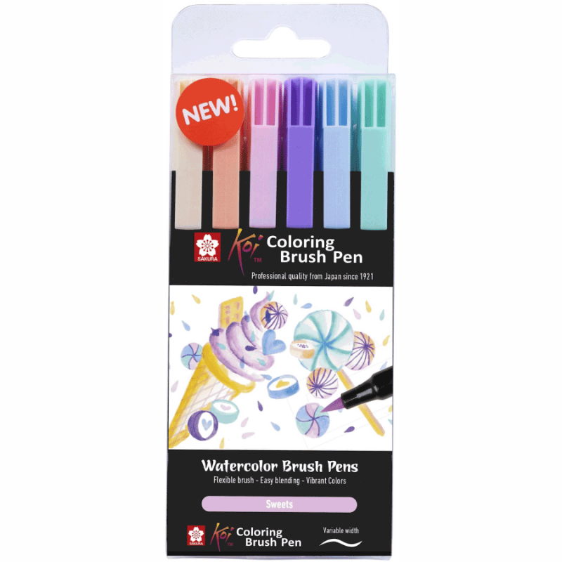 

Набор акварельных маркеров Sakura KOI Coloring Brush Pen Sweets 6 цветов (POXBR6C)