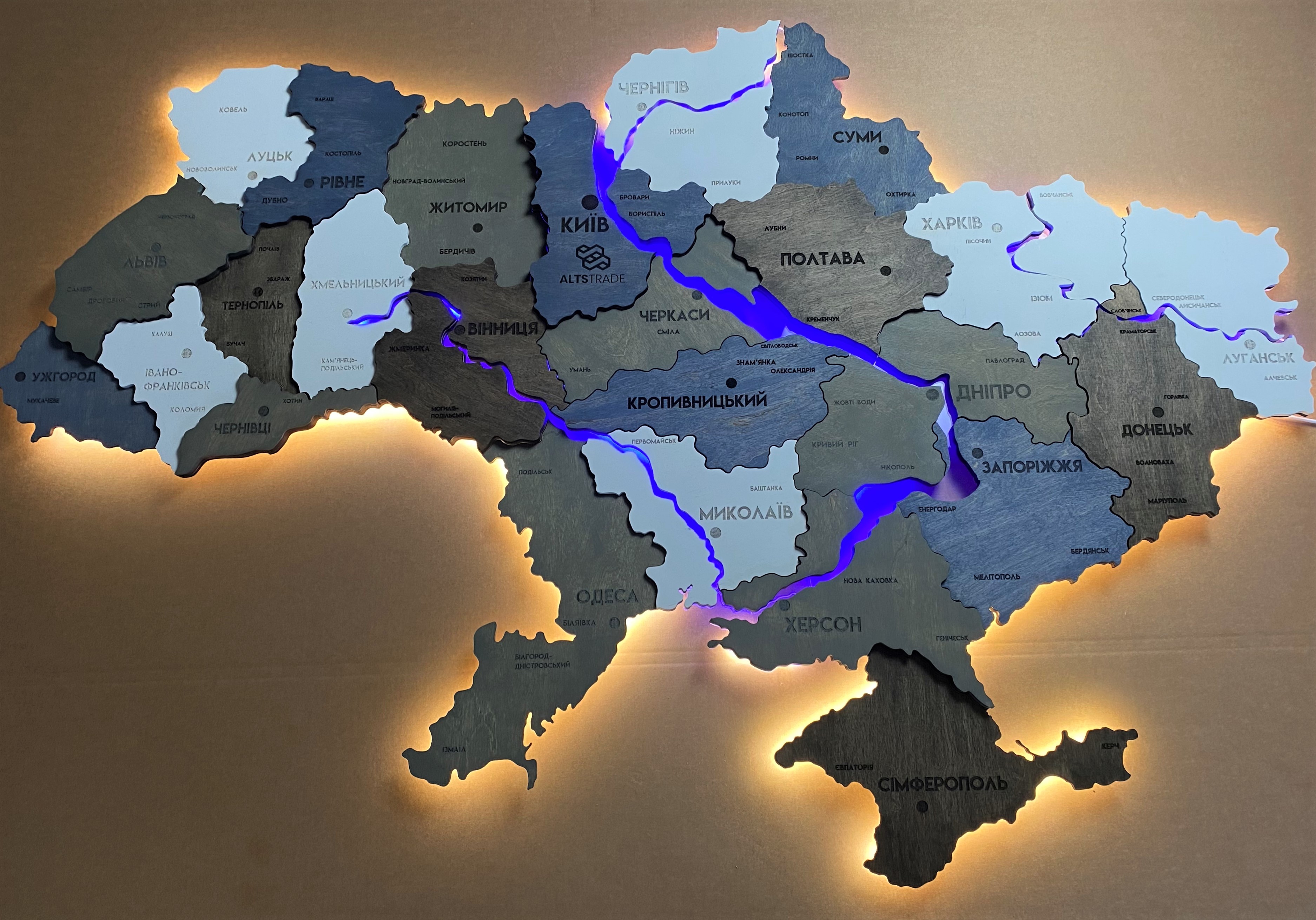 Карта України Factura з підсвіткою річок та по контуру 150х100 см Loft ...