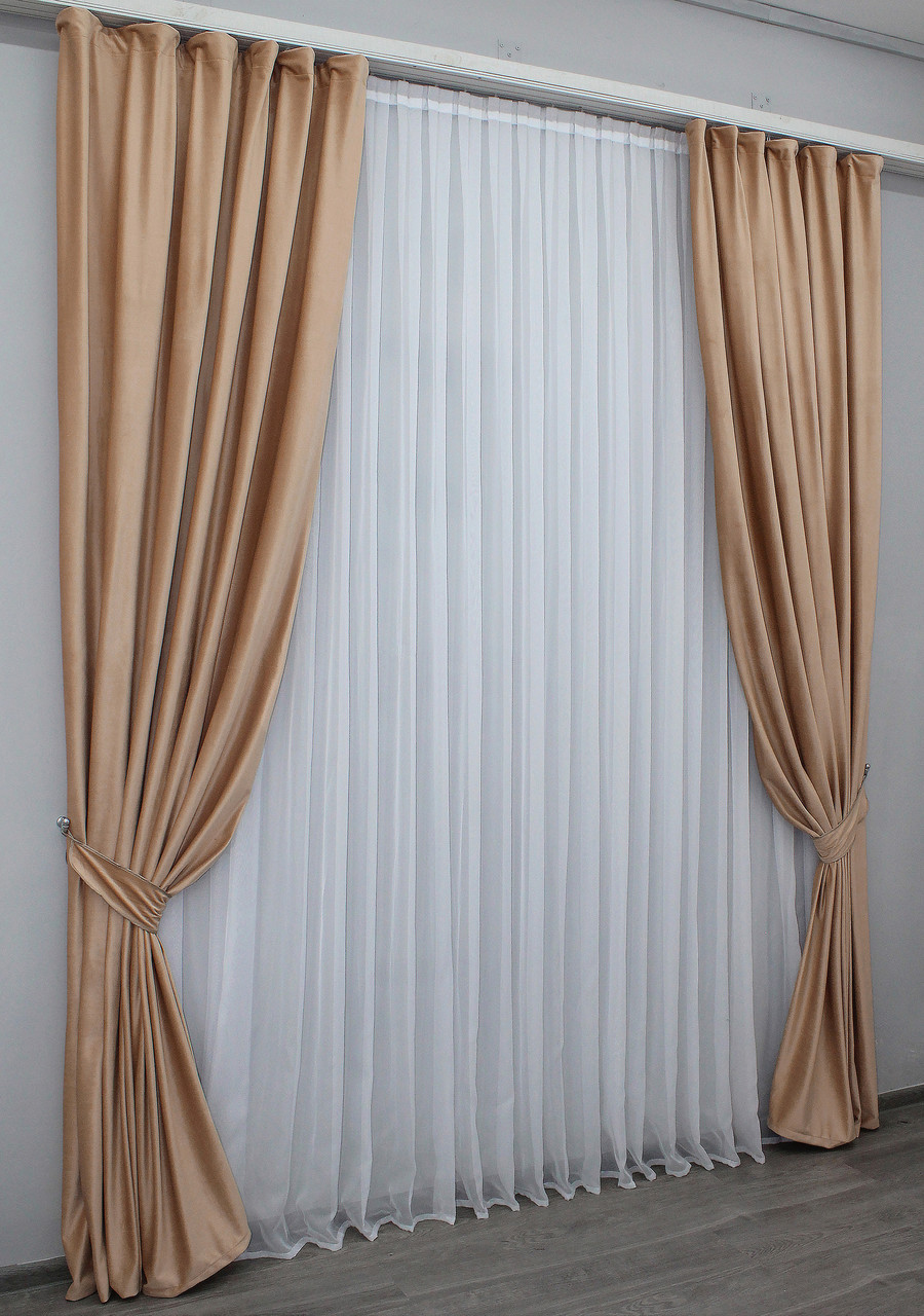Комплект штор VR-Textil Велюр №1083ш Персиковий 150х270 см 2 шт (30-903 ...