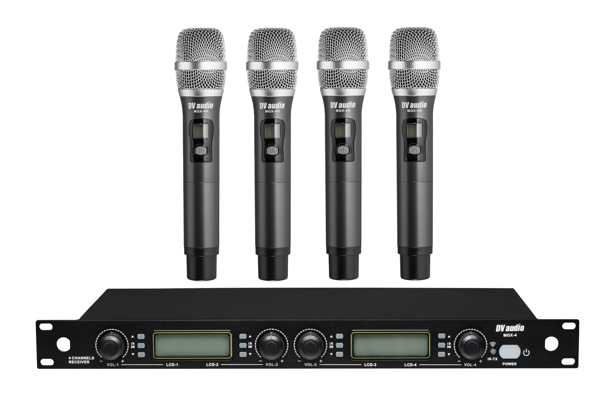 

Радиосистема DV audio с четырьмя ручными микрофонами в металлическом корпусе UHF MGX-44H