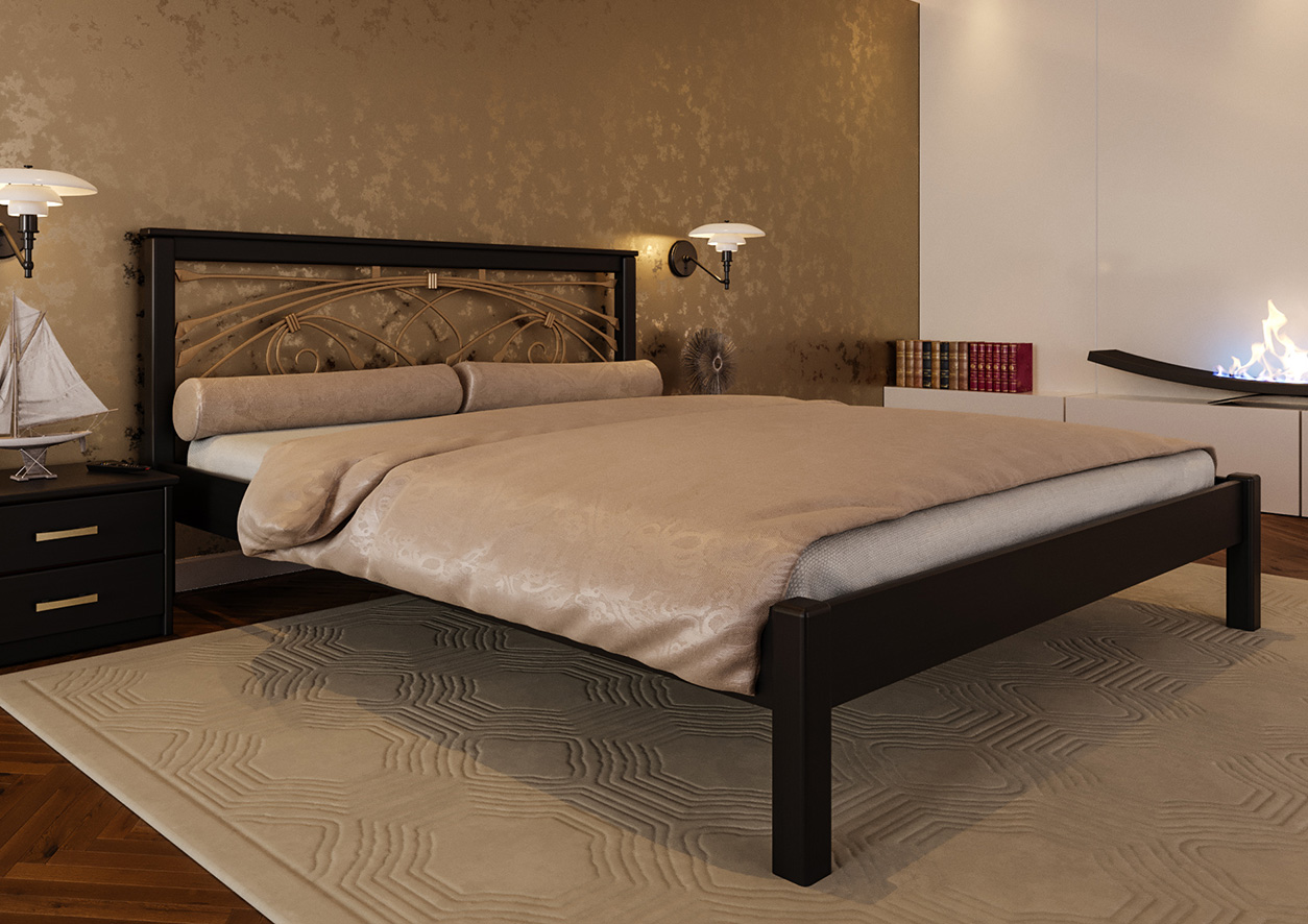 

Кровать двуспальная деревянная Модерн Ковка из ольхи в спальню 160х200 ЧДК цвет Венге