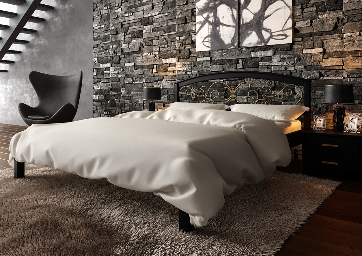 

Кровать двуспальная деревянная Британия Ковка из ольхи в спальню 160х200 ЧДК цвет Венге