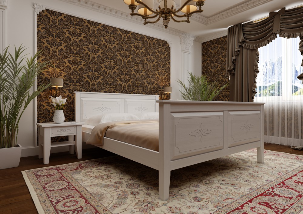 

Кровать двуспальная деревянная Майя Высокое изножье из сосны в спальню 160х200 ЧДК цвет Белый