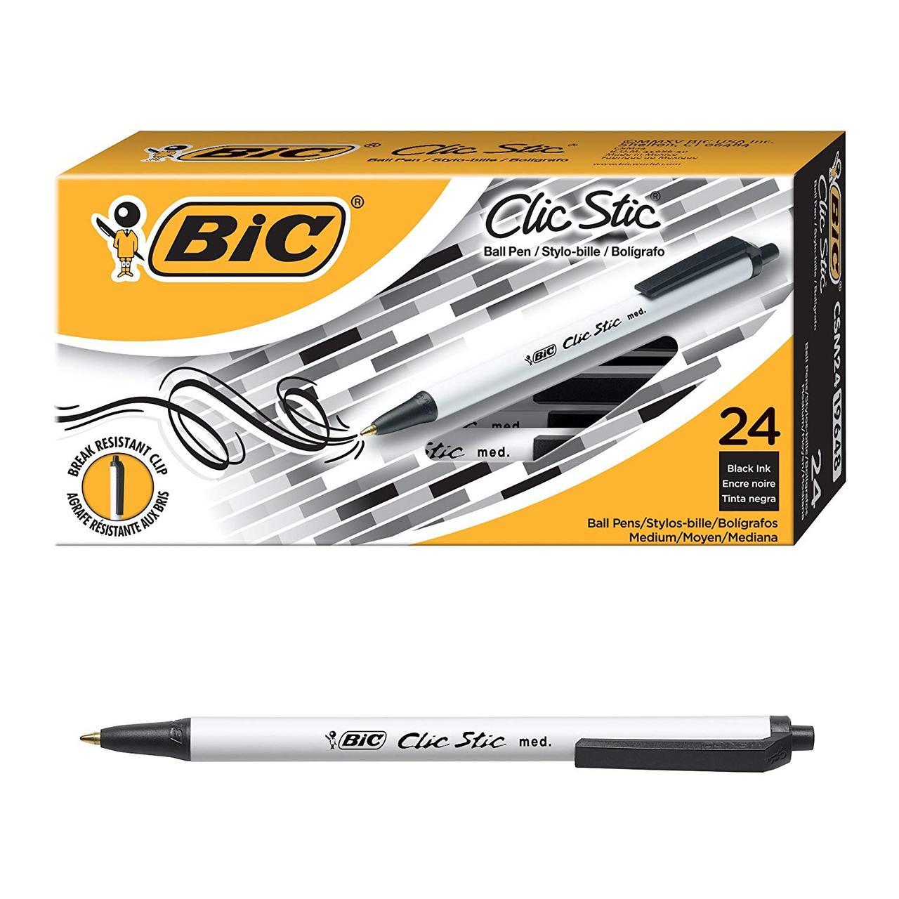 

Набір кулькових ручок 24 шт автоматичних BIC Clic Stic Retractable Ball Pen Чорна (CSM241)