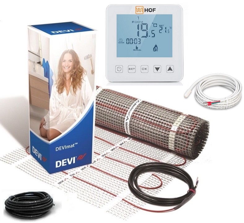 

Теплый пол DEVI двухжильный мат DTIR-150 1 м2 c программируемым сенсорным терморегулятором Hof sen в комплекте