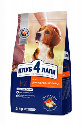 Сухий корм для дорослих собак середніх порід Клуб 4 Лапи Adult Medium ...