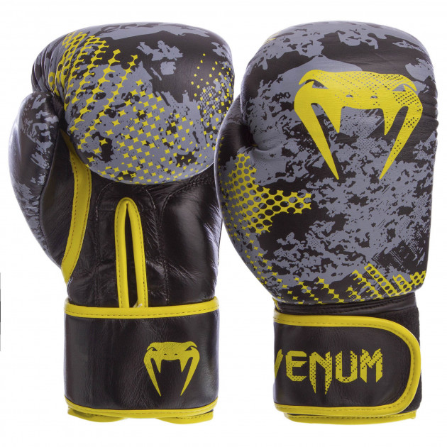 

Перчатки боксерские кожаные на липучке VENUM TRAMO 12 oz черный-желтые VL-5792 \1