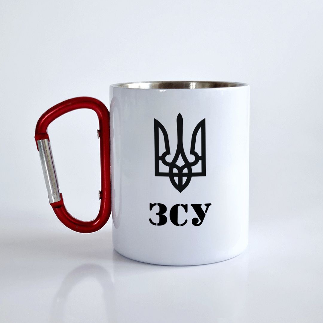 Кружка металлическая "Герб ЗСУ" 300 мл Белая с красным карабином – фото ...