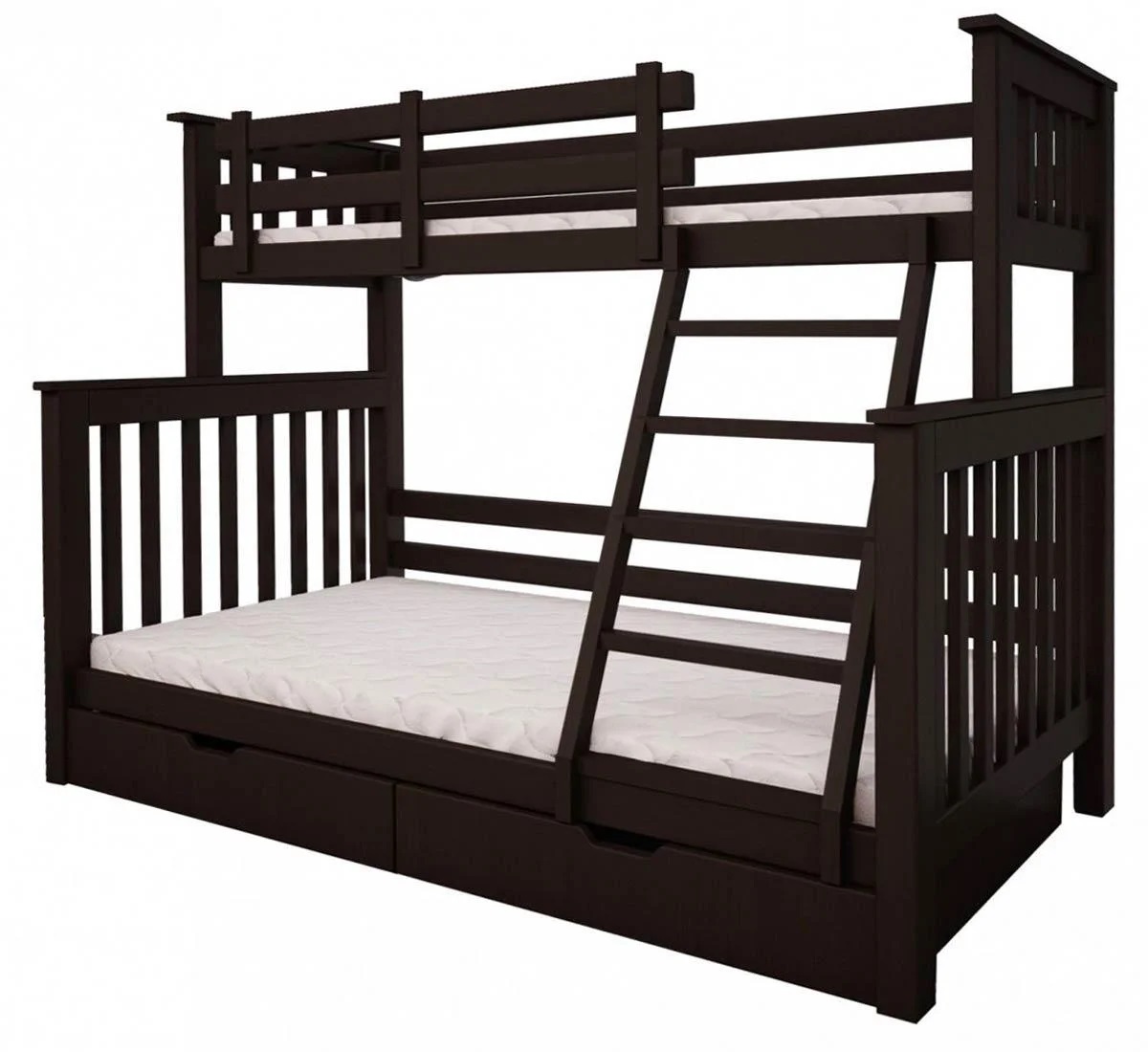 

Кровать двухъярусная из натурального дерева сосна Скандинавия MebiGrand без ящиков в спальню 120x200 Венге