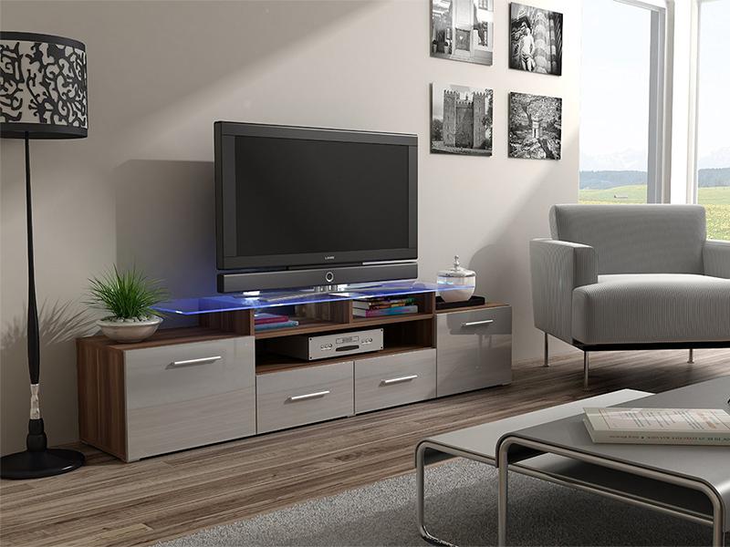 

Тумба под телевизор в гостиную из ламинированной ДСП Evora Слива/Серый Сama Польша без подсветки