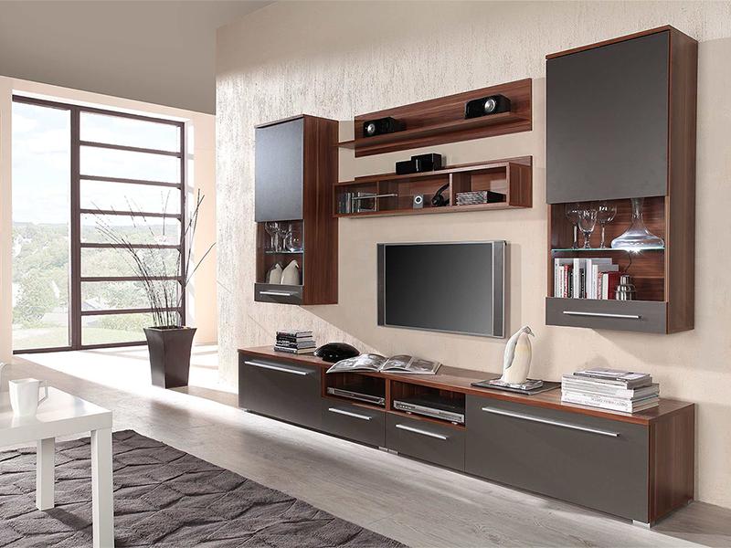 

Гостиная стенка комплект из ламинированной ДСП и стекла Luna Слива/Черный Сama Польша без подсветки