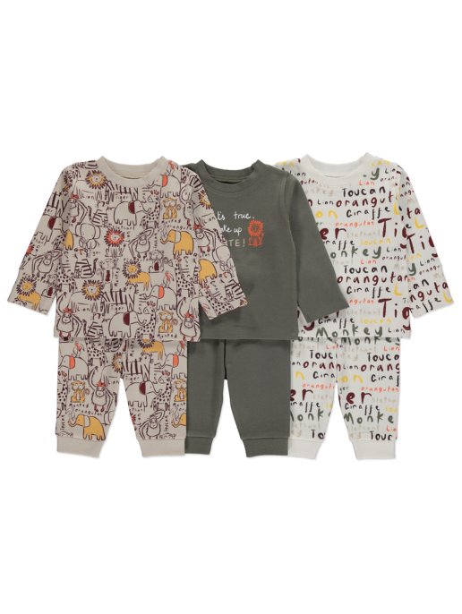 

Набор George из трёх пижам Safari Animal Long Sleeve Pyjamas 3 Pack 74-80 см (размер 9-12М)