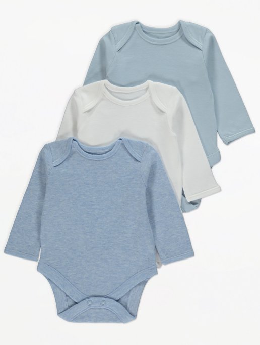 

Набор из трёх бодиков Blue Long Sleeve Bodysuits 3 Pack 80-86см (размер 12-18М)