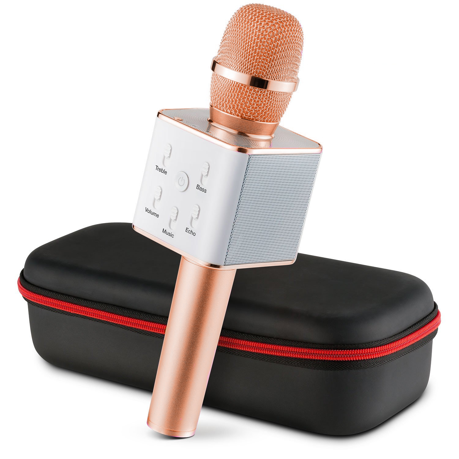 

Беспроводной караоке микрофон Q7 Bluetooth USB с чехлом Rose Gold