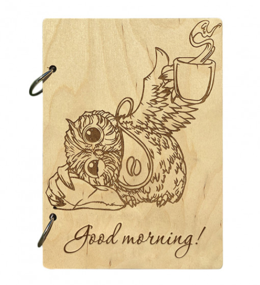 

Семейный альбом из дерева с именной гравировкой, книга пожеланий для фотографий и пожеланий ручной работы «Good morning!»