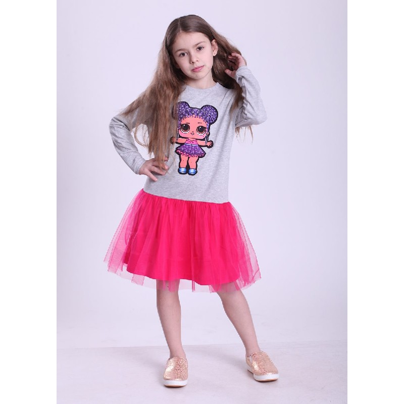 

Платье для девочек VIDOLI G-19818W-2 140 см серый,малиновый (370173)