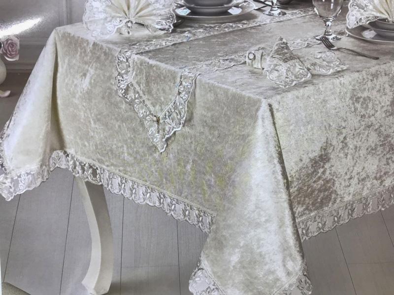 

Набор для сервировки Gelin Home Zara Bej скатерть 160х220см, дорожка, салфетки и кольца (велюр)