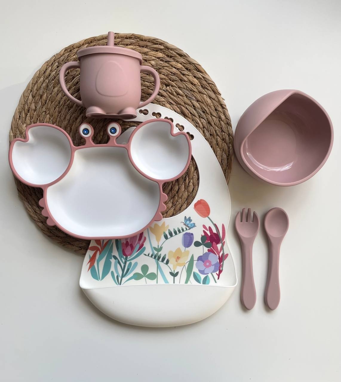 Набор детской силиконовой посуды для первого прикорма Крабик пудрово ...