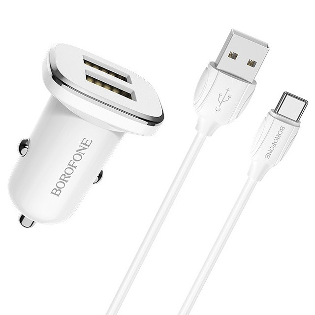 Автомобільний зарядний пристрій + кабель Type-C BOROFONE BZ12 |2USB ...