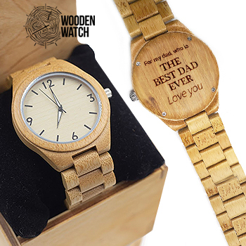 

Деревянные наручные часы ручной работы WoodenWatch Numeric с именной гравировкой "The best dad ever" Светло-коричневый