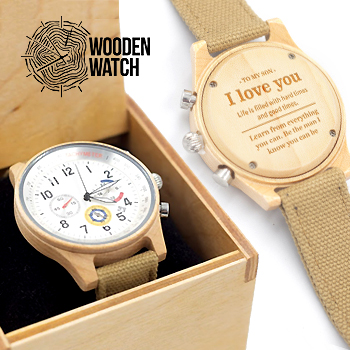 

Деревянные наручные часы ручной работы WoodenWatch Comandor с индивидуальной гравировкой "I love you" Бежевые