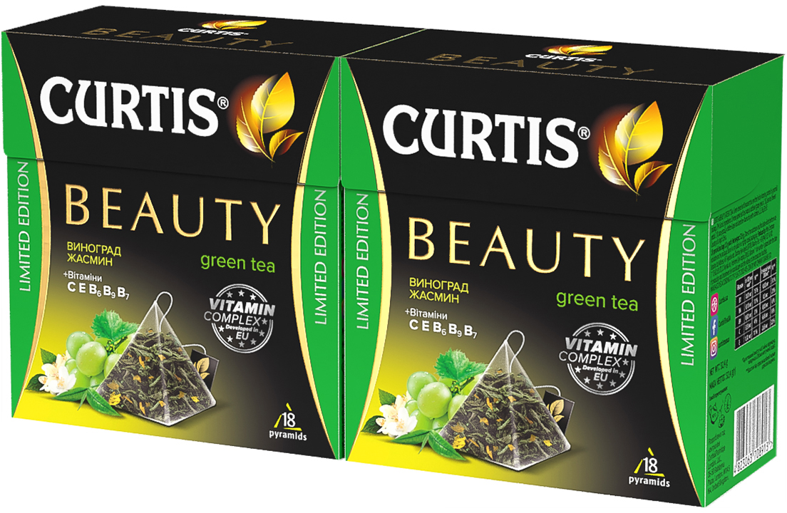 Упаковка чая Curtis Beauty Green Tea 18 пирамидок х 2 шт 64.8 г ...
