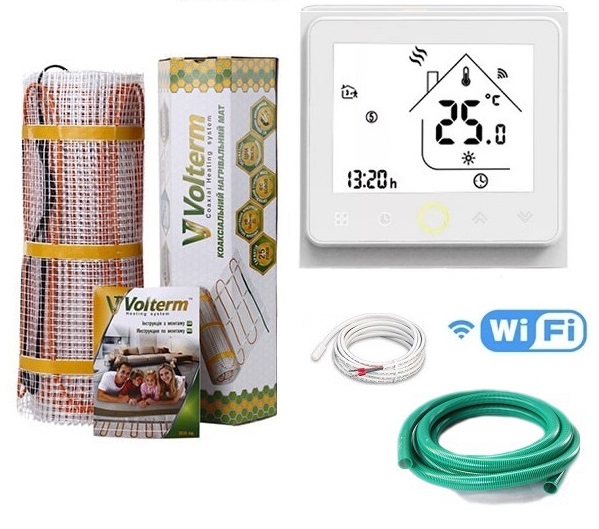 

Теплый пол Volterm двухжильный мат Hot Mat 1050 Вт 6.3 м2 с программируемым сенсорным терморегулятором WI-FI в комплекте