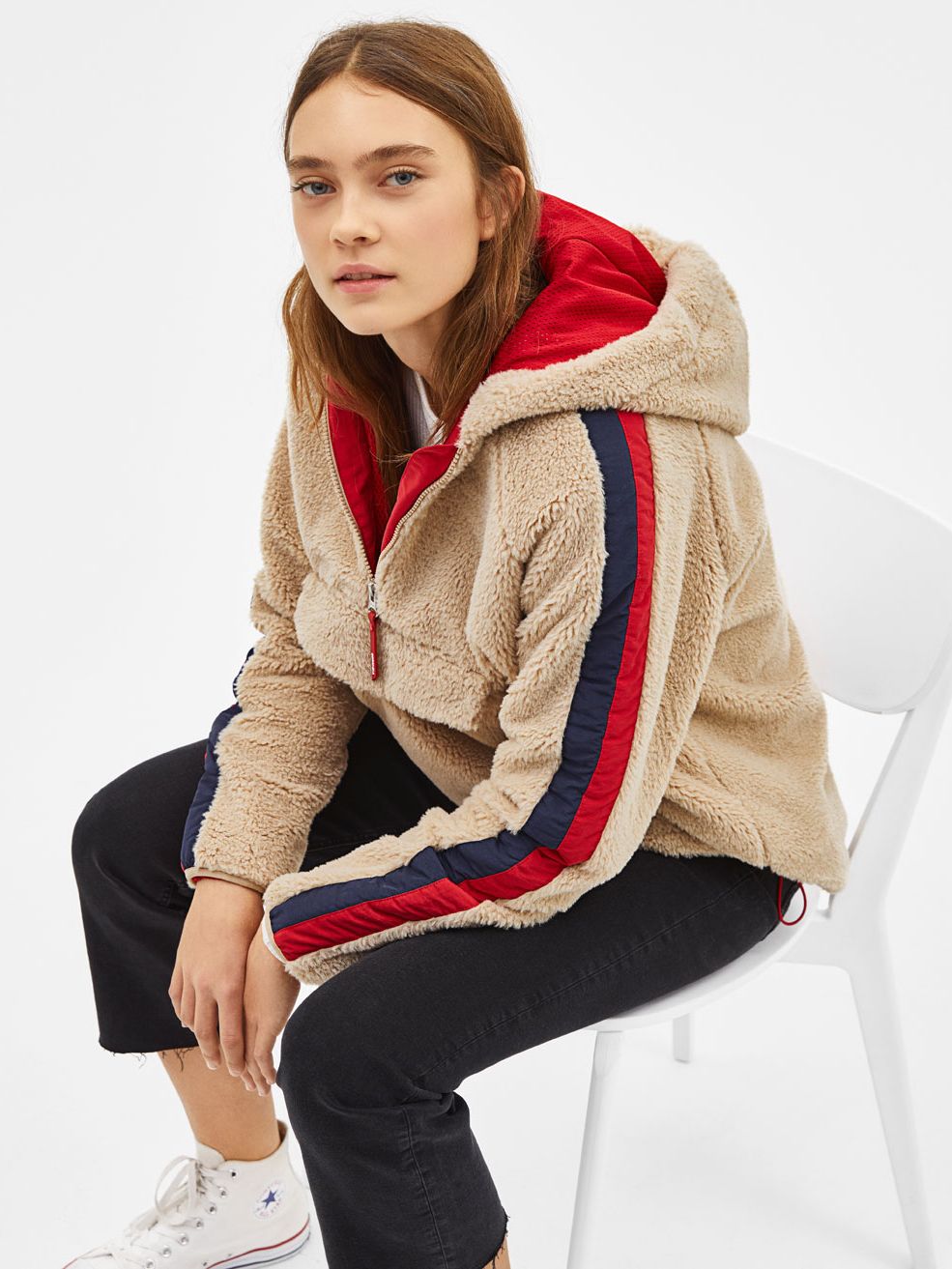 

Полушубок Bershka 6347-139-766 S Бежевый
