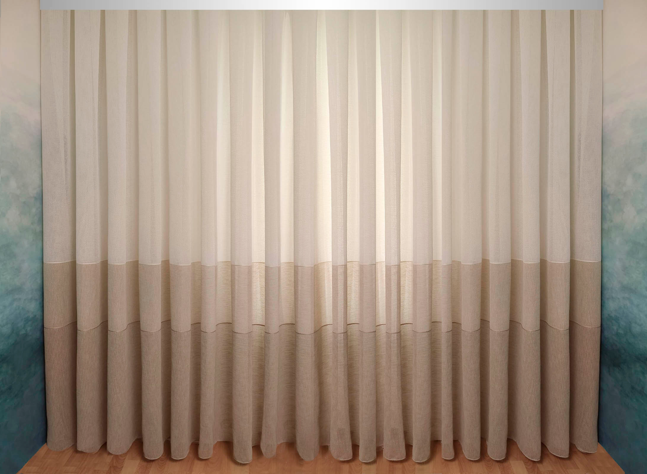 

Тюль-штора Декор-Ин Плотный лен Сафари с полосой Бежево-песочно-белый 255х700 (Vi 100978)