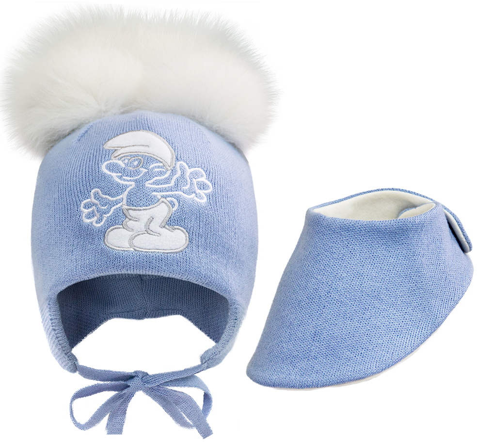 Акція на Зимний комплект (шапка + слюнявчик (шарф) David's Star 1935 40 см Голубой (ROZ6400021829) від Rozetka UA