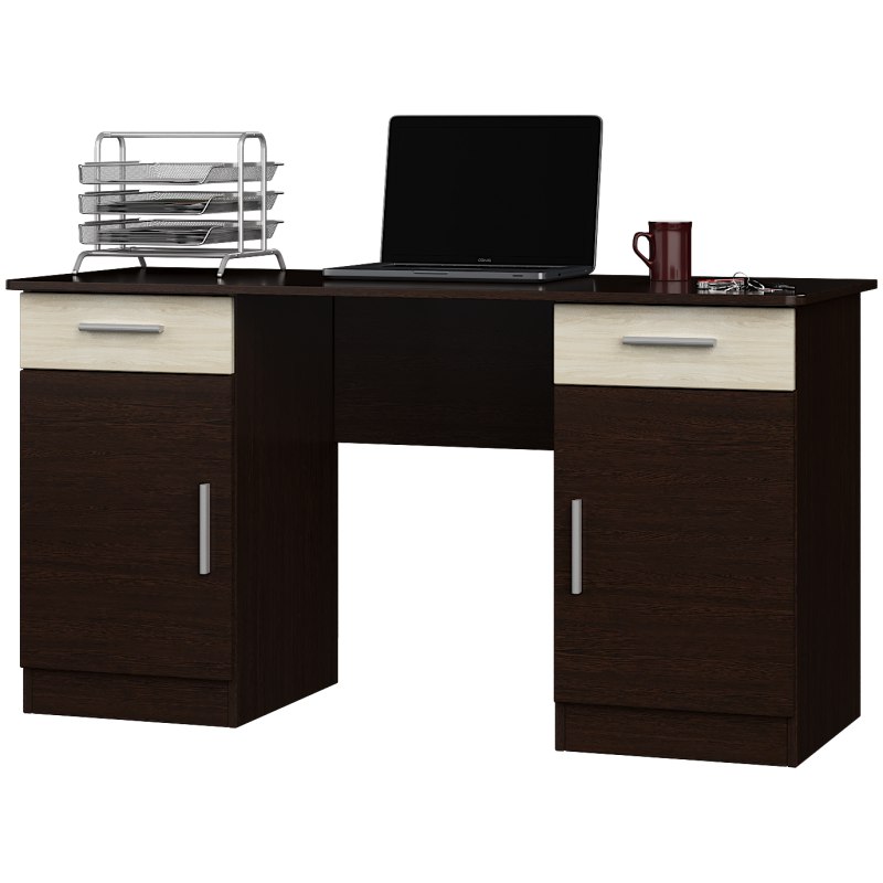 

Письменный стол двухтумбовый для кабинета, офиса, детской из ЛДСП Учитель венге темный/дуб молочный цвет Эверест