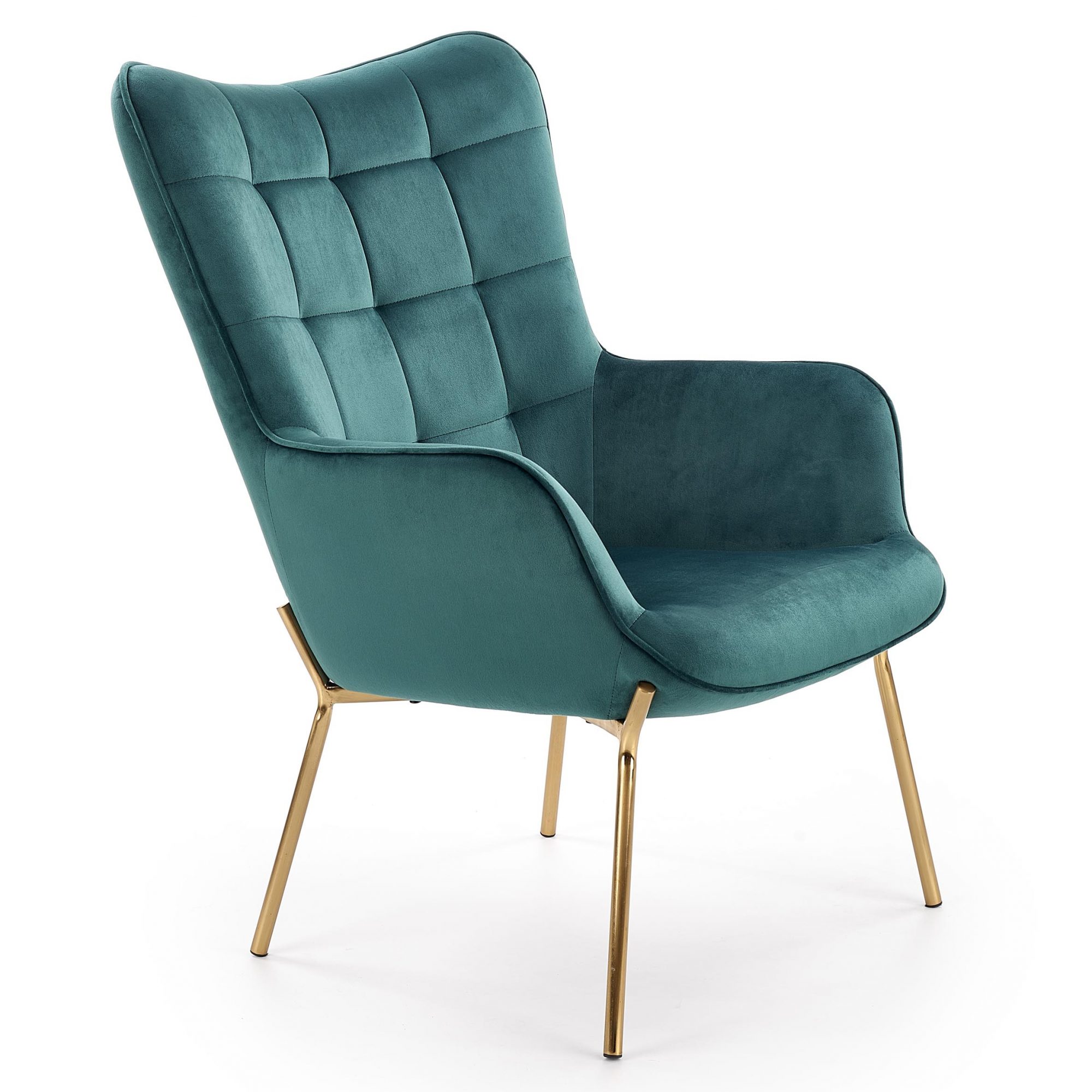 

Мягкое кресло для отдыха в гостиную, спальню Castel 2 сталь золотой/бархатная ткань темно-зеленый цвет Halmar Польша