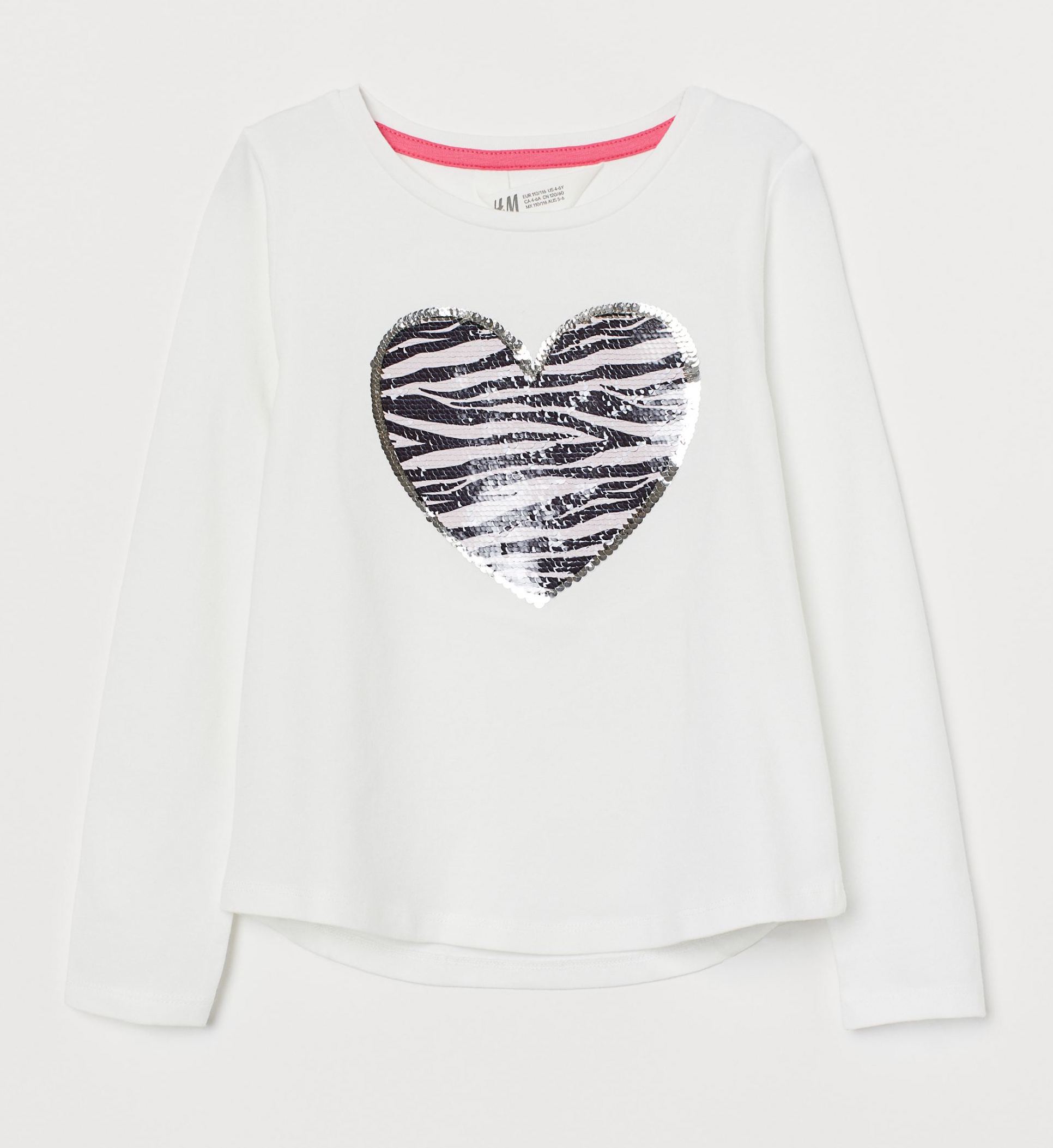 

Реглан для девочки с пайетками H&M 110-116 размер белый 0739679