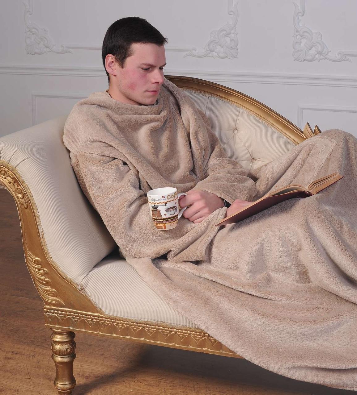 

Рукоплед. Плед Hand plaid с рукавами и карманами из микрофибры 200х150. Бежевый -