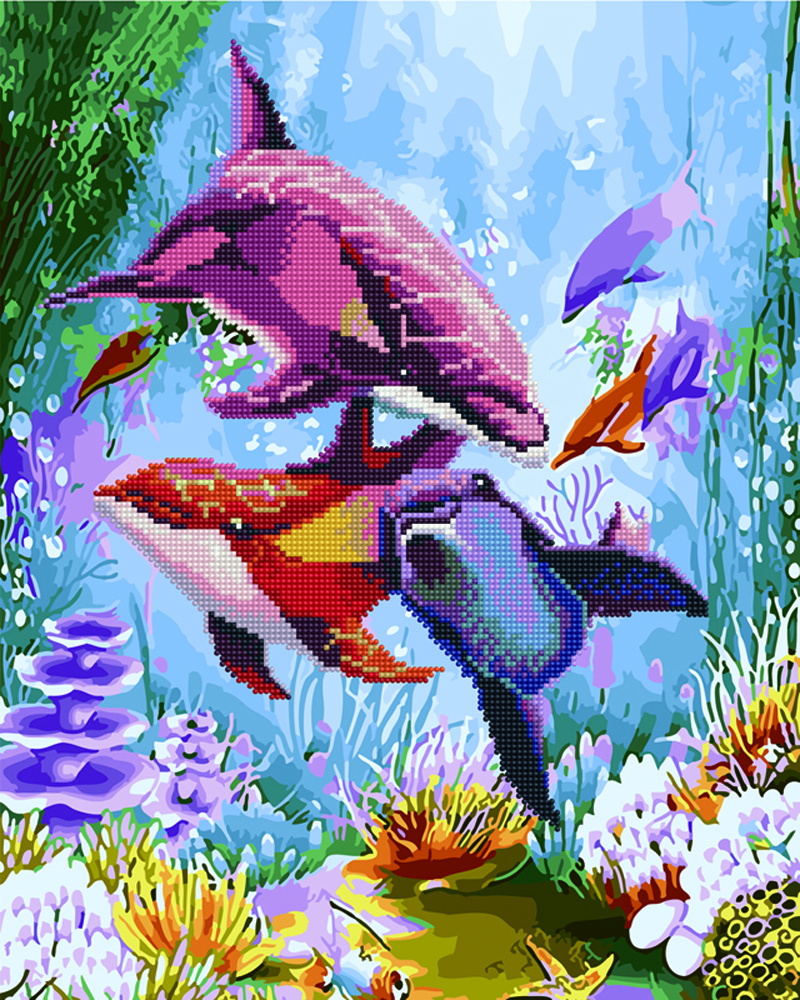 

Алмазная картина по номерам Rainbow Art Яркие дельфины 40*50 см арт.GZS1024