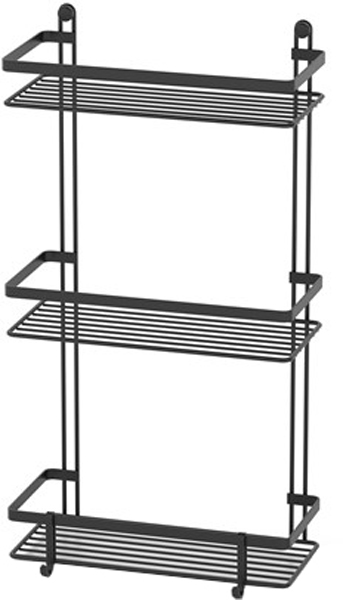 

Полка TEKNO-TEL ES065H 3-ярусная c крючками 25x12x46 см чёрная матовая