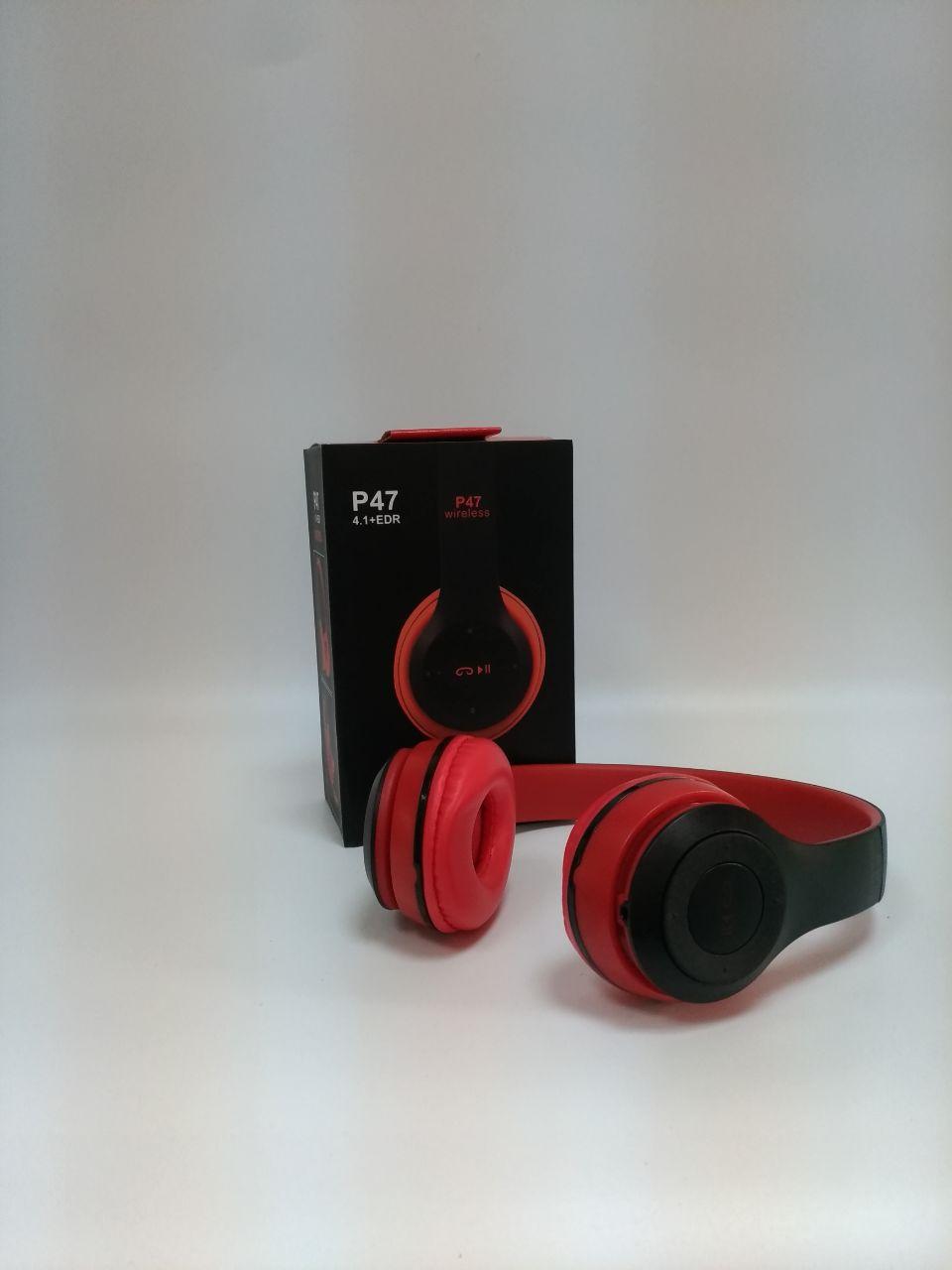 

Беспроводные Bluetooth наушники Wireless P-47 гарнитура Bluetooth + MicroSD + FM Радио Red 0686b